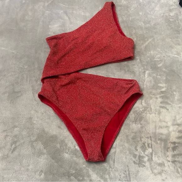 New! Beach Riot Red Metallic Celine One Shoulder One Piece Swimsuit 24799 - Picture 5 of 10